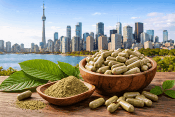 Kratom and Toronto skyline in focus