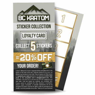 BC Kratom sticker collection and loyalty card